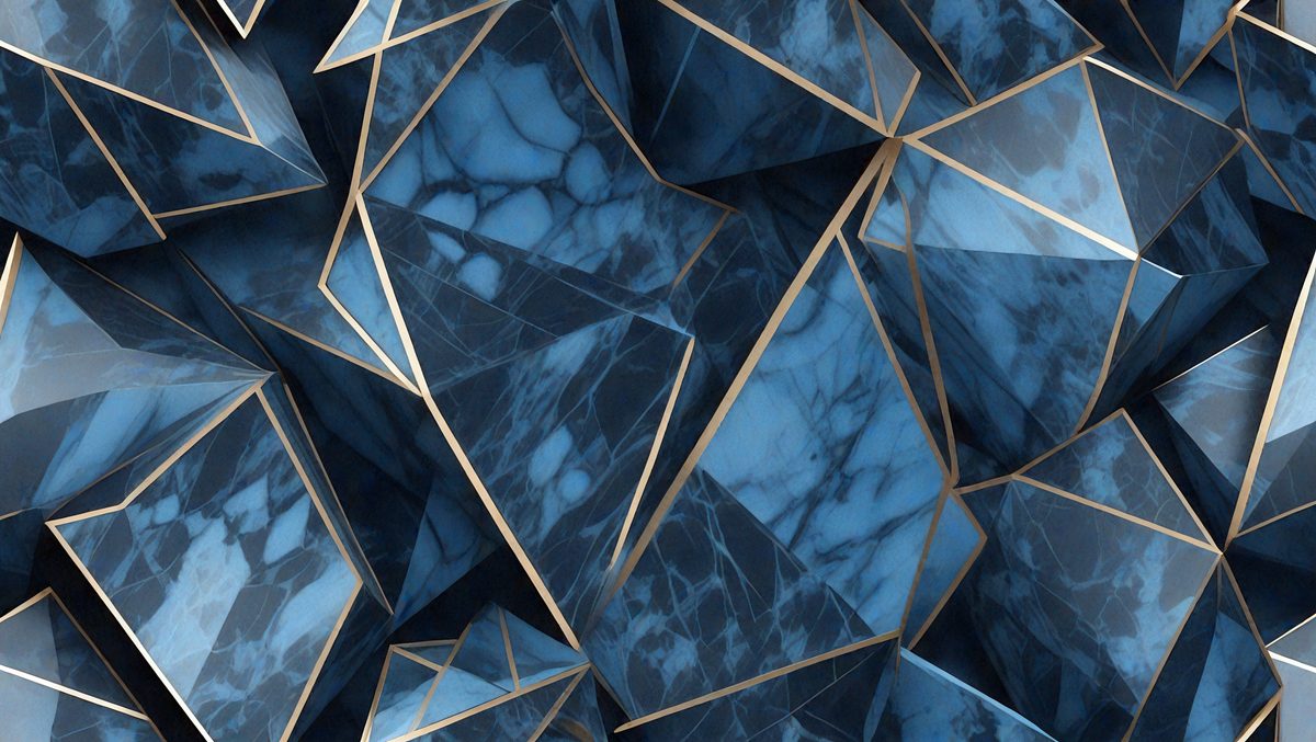 The primary subject of the image is a blue and gold patterned wall. The setting is a blue and gold patterned wall, and the visual style is a digital art or illustration. The dominant colors are blue and gold, creating a rich and luxurious atmosphere.
