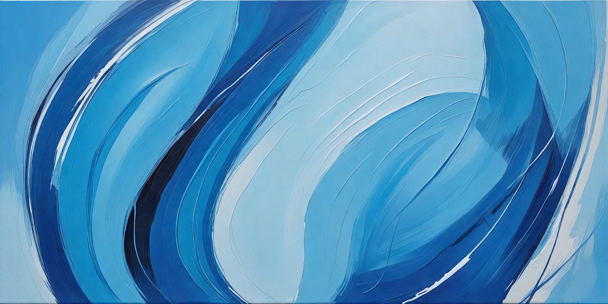The primary subject of the image is a painting of a blue ocean with white waves. The setting is a white wall, and the visual style is a digital art or illustration. The dominant colors are blue and white, creating a serene and calming atmosphere.