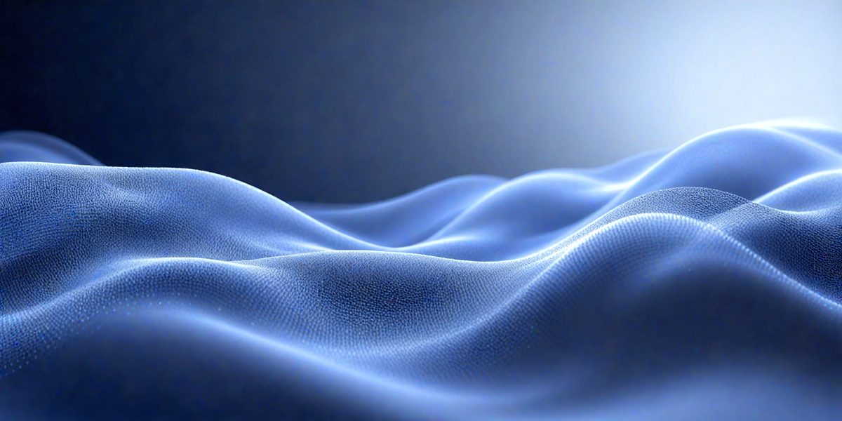 The primary subject of the image is a blue, textured surface that resembles a wave or a ripple. The setting is a dark blue background, which contrasts with the blue surface. The visual style is a digital art or illustration, as the surface appears to be a digital creation. The colors and mood of the image are predominantly blue, creating a calm and serene atmosphere.