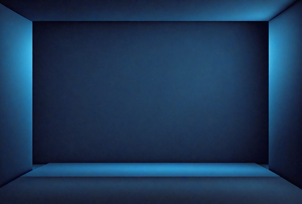 The primary subject of the image is a blue background. The setting is a dark room, and the visual style appears to be a digital art or illustration. The dominant colors are blue and black, creating a calm and serene atmosphere.