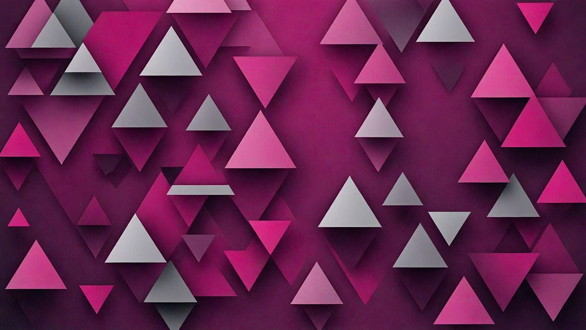 The primary subject of the image is a purple wall with a pattern of triangles. The setting is a room with a purple background, and the visual style is a combination of digital art and illustration. The dominant colors are purple and grey, creating a calm and soothing atmosphere.