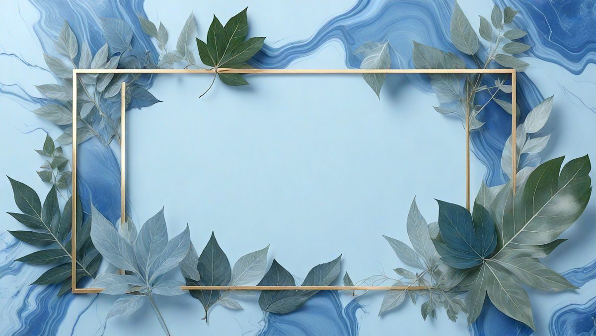 The primary subject of the image is a blue wall with a wooden frame. The setting is a room with a blue background, and the visual style is a combination of a photo and digital art. The colors and mood of the image are predominantly blue, creating a calm and serene atmosphere.
