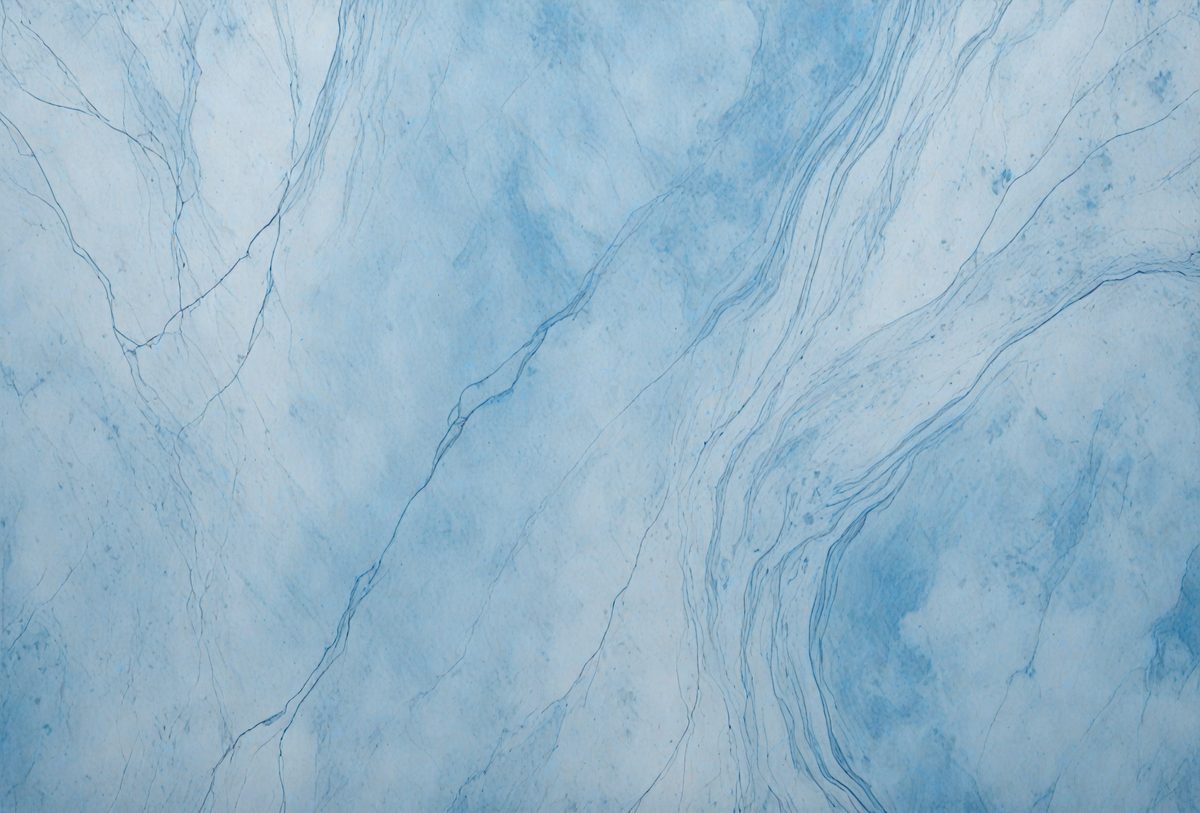 The primary subject of the image is a blue and white marble wall. The setting is a room with a blue and white marble wall as the main focus. The visual style is a photo of the marble wall. The dominant colors are blue and white, creating a calm and serene atmosphere.