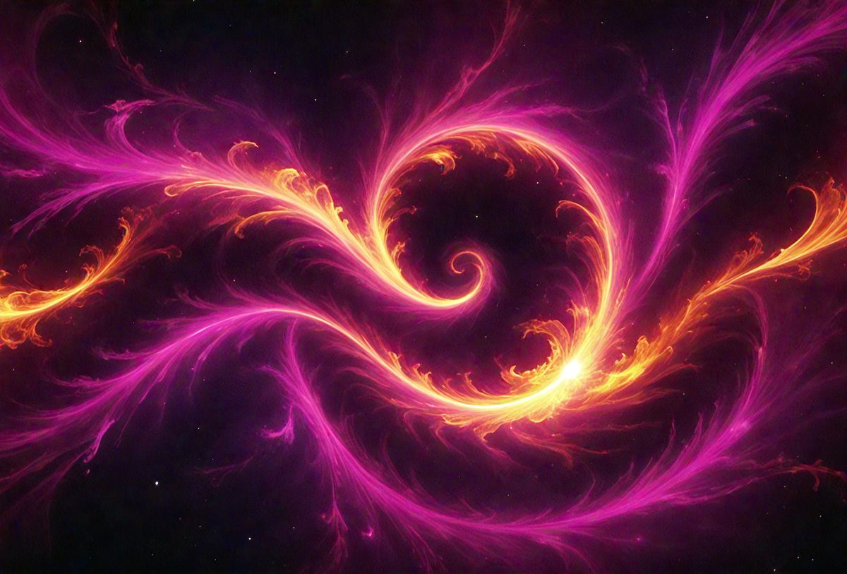 The primary subject of the image is a swirling, pink and orange pattern, which appears to be a digital art or illustration. The setting is a dark background, which contrasts with the vibrant colors of the pattern. The visual style suggests that the image is a creative and artistic representation of a spiral or swirl. The dominant colors of the image are pink and orange, giving it a warm and lively atmosphere.