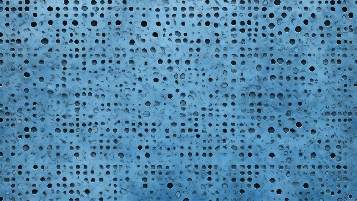 The primary subject of the image is a blue surface with a pattern of holes. The setting is a blue wall, and the visual style appears to be a photo. The dominant colors are blue and white, creating a calm and soothing atmosphere.
