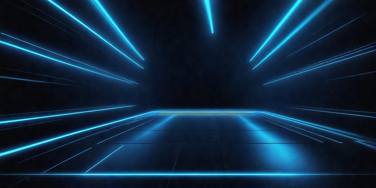 The primary subject of the image is a blue light, which is the main focus of the scene. The setting is a dark room with a blue background, creating a moody atmosphere. The visual style is a digital art or illustration, as the light appears to be a digital creation. The colors and mood of the image are predominantly blue, with a sense of depth and intrigue.