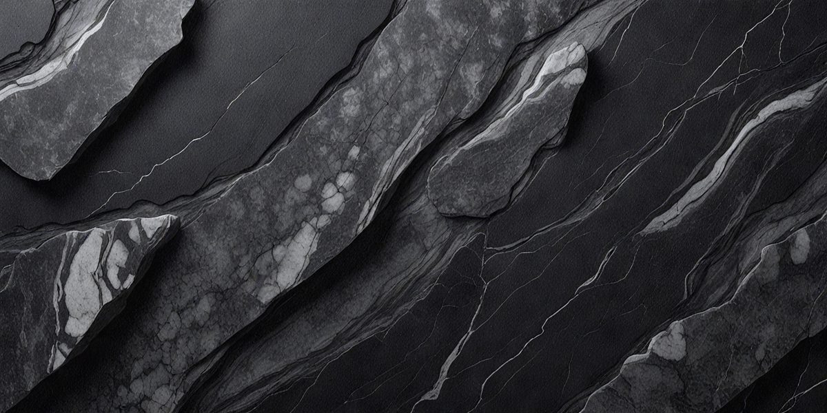 The primary subject of the image is a large, dark rock with a rough texture. The setting is a black and white photograph, which gives the image a classic and timeless appearance. The visual style is a close-up of the rock, emphasizing its intricate details and textures. The colors and mood of the image are predominantly dark and moody, with the black and white photography adding to the dramatic atmosphere.