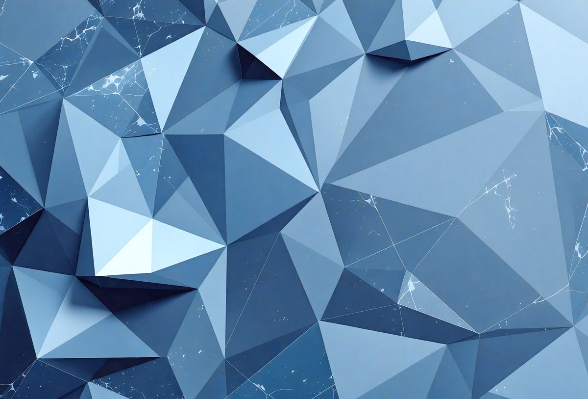 The primary subject of the image is a blue and white geometric pattern, which appears to be a digital art or illustration. The setting is a blue background, and the visual style is a combination of digital art and illustration. The dominant colors are blue and white, creating a calm and soothing atmosphere.