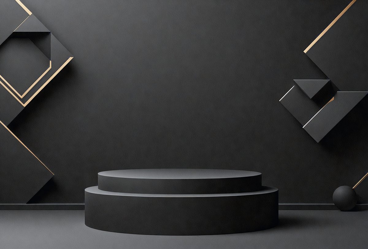 The primary subject of the image is a black and white photo of a square platform or stage. The setting is a black background, which creates a dramatic and contrasting effect. The visual style is a black and white photo, giving it a classic and timeless appearance. The colors and mood of the image are predominantly black and white, with a sense of depth and contrast.