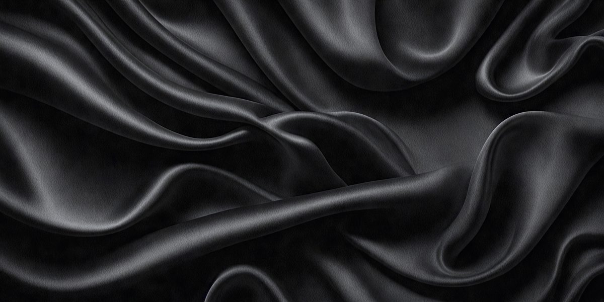 The primary subject of the image is a close-up of a black fabric, possibly a piece of silk or velvet. The setting is a dark background, which emphasizes the fabric's texture and appearance. The visual style is a black and white photo, which adds a timeless and classic feel to the image. The colors and mood are predominantly dark and moody, with the black fabric serving as the focal point of the scene.