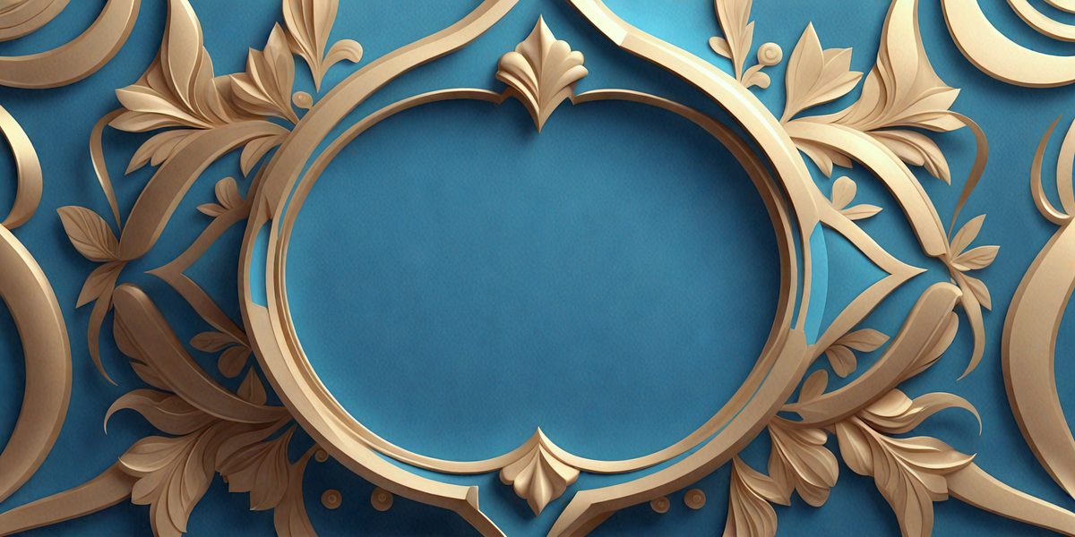 The primary subject of the image is a decorative wooden frame with a blue background. The frame features a design that includes a circle and a heart, giving it a unique and artistic appearance. The setting is a room with a blue wall, which complements the blue background of the wooden frame. The visual style of the image is a combination of digital art and illustration, creating a visually appealing and intricate design. The colors and mood of the image are predominantly blue, giving it a calm and serene atmosphere.