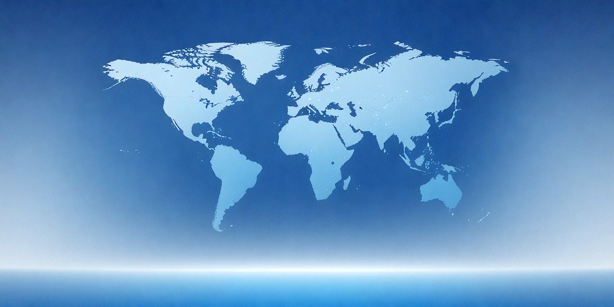 The primary subject of the image is a blue globe, which is the main object, scene, or focus of the image. The setting or background is a blue sky, and the visual style is a digital art or illustration. The colors and mood of the image are predominantly blue, creating a calm and serene atmosphere.