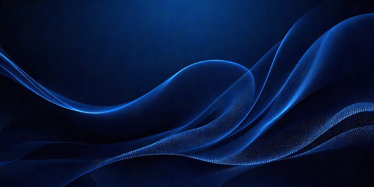 The primary subject of the image is a blue wave or ripple pattern. The setting is a dark blue background, which creates a contrasting and dramatic effect. The visual style is a combination of digital art and illustration, as the wave pattern appears to be a digital creation. The dominant colors are blue and black, giving the image a moody and atmospheric feel.