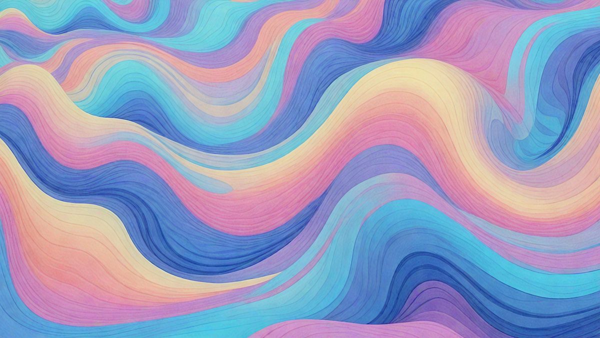 The primary subject of the image is a colorful, abstract artwork featuring a mix of blue, pink, yellow, and purple colors. The setting is a blue and pink background, which adds to the vibrant atmosphere of the artwork. The visual style appears to be a combination of digital art and illustration, creating a unique and eye-catching piece. The colors and mood of the artwork evoke a sense of energy, creativity, and playfulness.