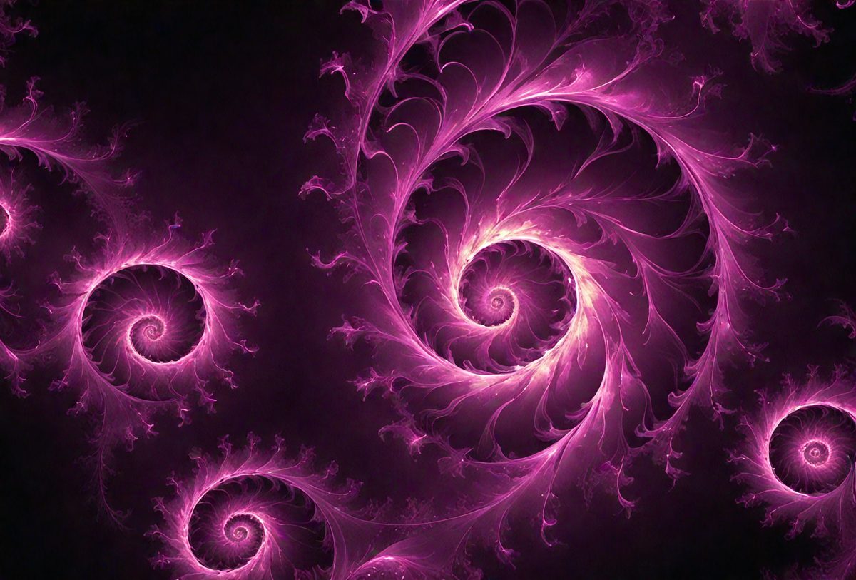 The primary subject of the image is a purple spiral pattern, which is the main object, scene, or focus of the image. The setting or background features a dark purple background, which adds to the overall atmosphere. The visual style of the image is a combination of digital art and illustration, creating a unique and eye-catching design. The dominant colors in the image are purple and pink, which contribute to the overall mood and aesthetic of the artwork.