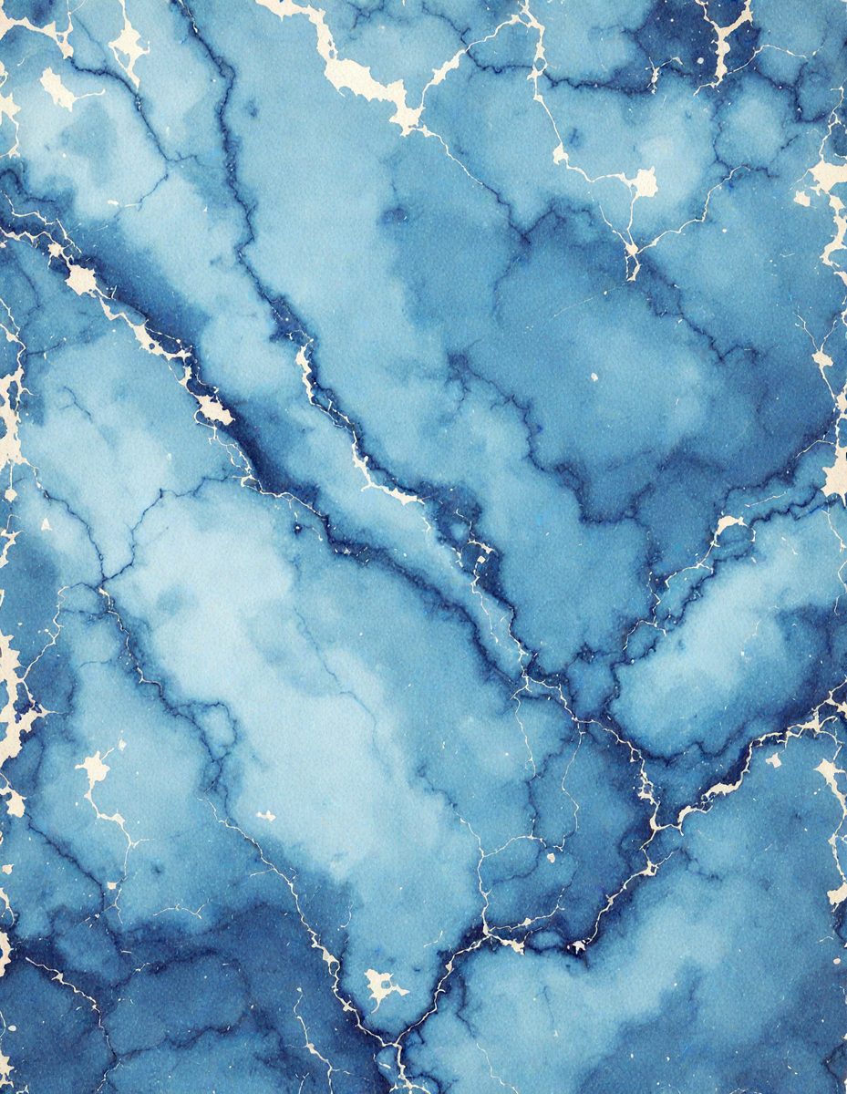 The primary subject of the image is a blue and white marbled wallpaper design. The setting is a blue and white marbled wallpaper design. The visual style is a blue and white marbled wallpaper design. The dominant colors are blue and white, creating a calm and soothing atmosphere.