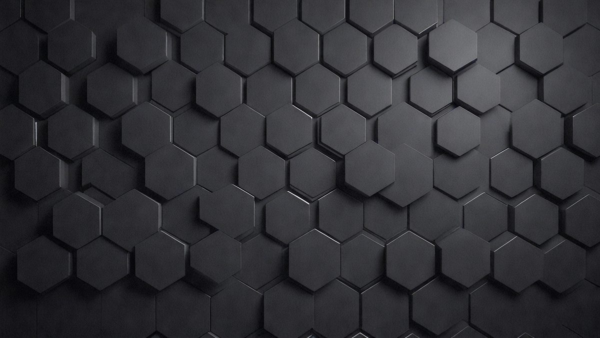 The primary subject of the image is a black and white patterned wall. The setting is a black background, and the visual style is a patterned wallpaper. The dominant colors are black and white, creating a bold and striking atmosphere.