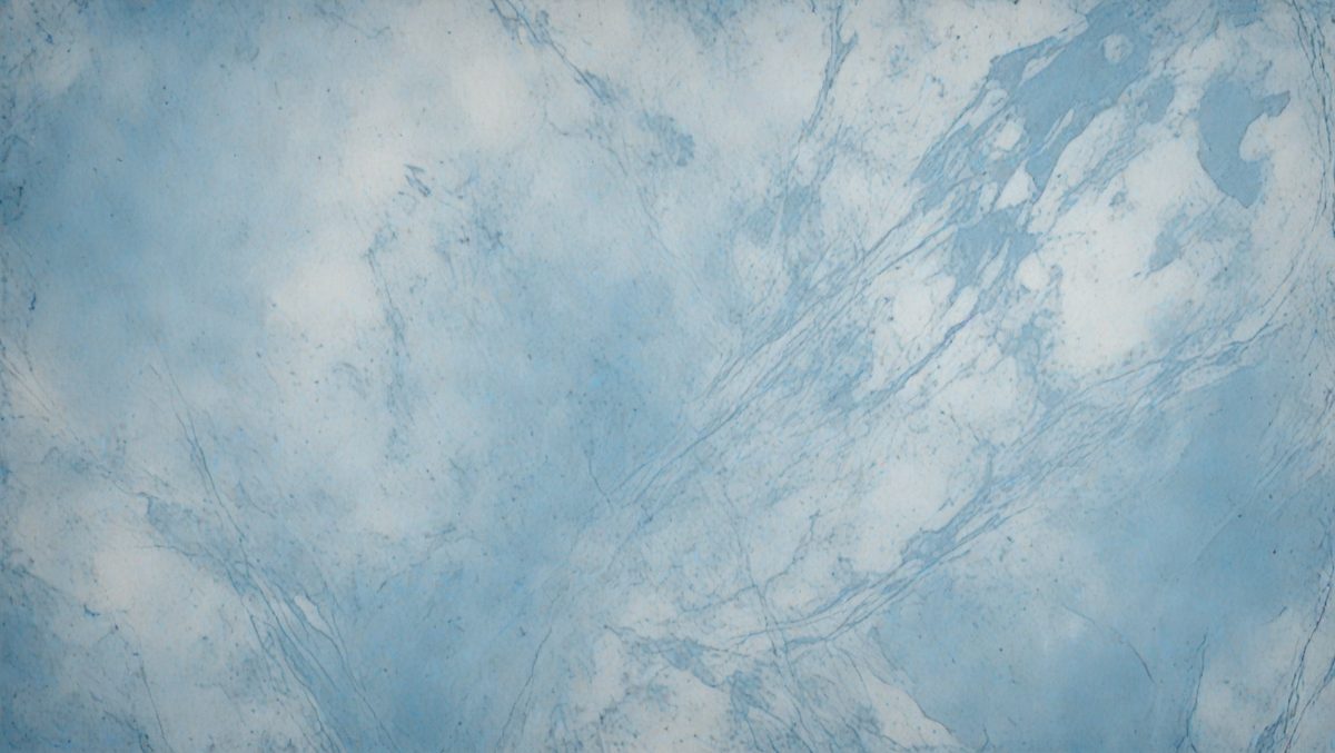 The primary subject of the image is a blue and white marbled wall. The setting is a room with a blue and white marbled wall as the main focus. The visual style is a photo, and the colors and mood are predominantly blue and white, creating a calm and serene atmosphere.