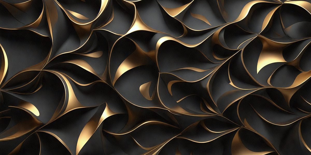 The primary subject of the image is a close-up of a gold and black patterned wallpaper. The setting is a black and gold wallpaper, which creates a visually striking and luxurious atmosphere. The visual style is a close-up of the wallpaper, showcasing its intricate design and texture. The colors and mood of the image are predominantly black and gold, giving it a sophisticated and elegant appearance.