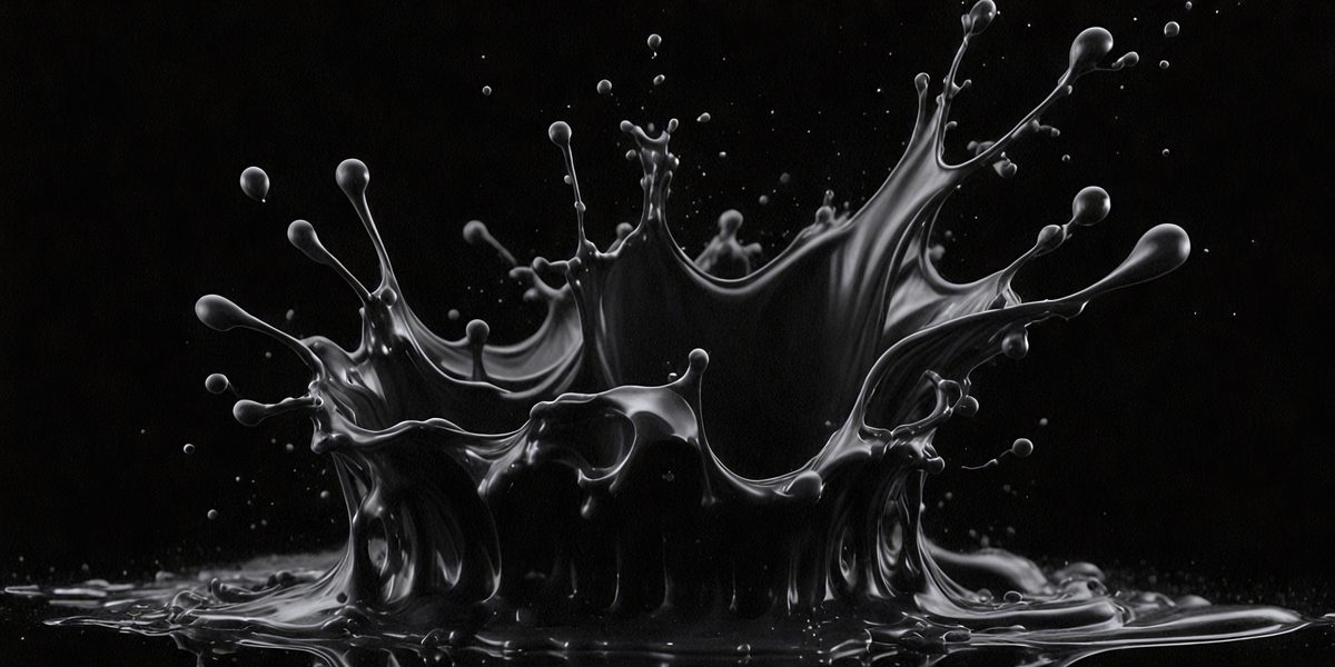 The primary subject of the image is a black and white photo of a splashing water effect. The setting is a dark background, which contrasts with the splashing water. The visual style is a black and white photo, giving it a classic and timeless appearance. The colors and mood of the image are predominantly dark, with the splashing water being the main focus and source of light.