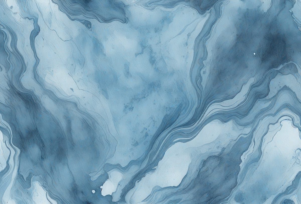 The primary subject of the image is a blue and white painting of a marble-like surface. The setting is a blue and white marble-like surface, which serves as the background. The visual style is a painting, which gives the image a more artistic and creative appearance. The dominant colors are blue and white, creating a calm and serene atmosphere.