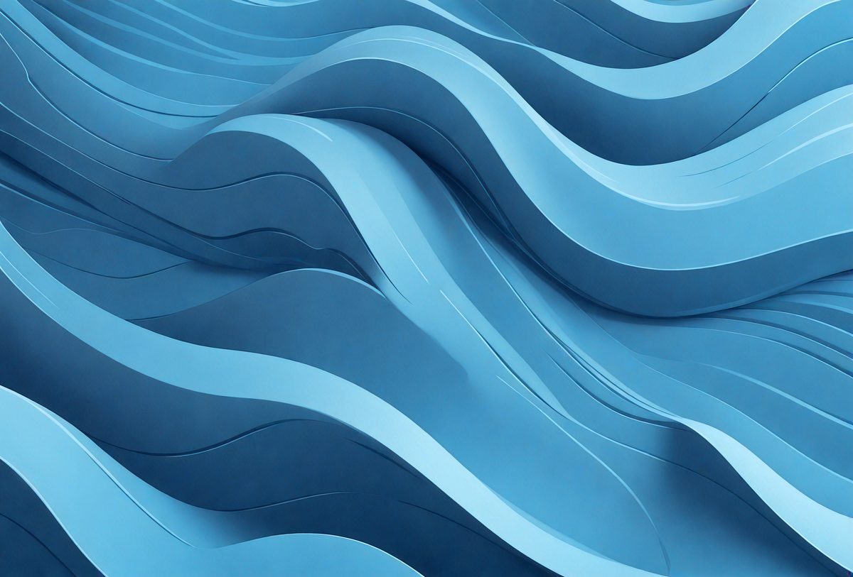 The primary subject of the image is a blue wave pattern, which is a digital artwork. The setting is a blue background, and the visual style is digital art. The dominant colors are blue and white, creating a calm and serene atmosphere.