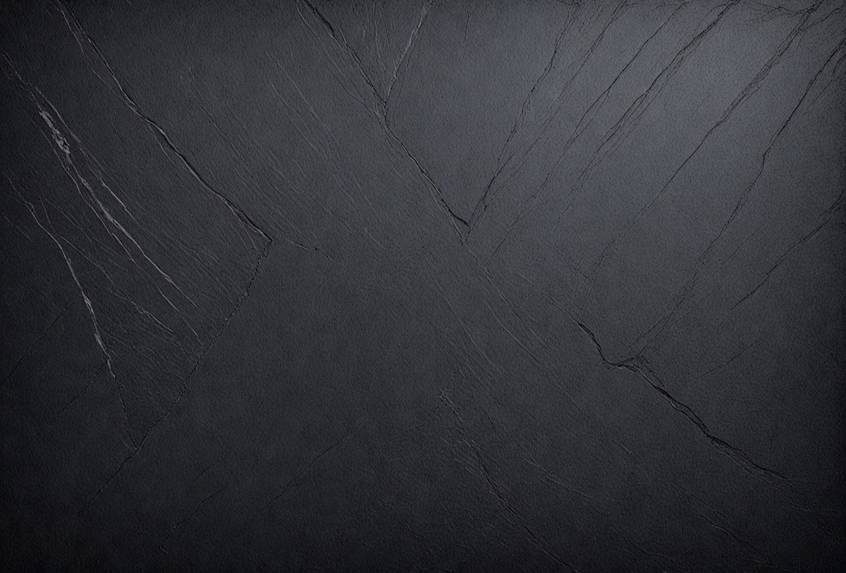 The primary subject of the image is a black countertop with a rough texture. The setting is a kitchen or a similar environment, as the countertop is a part of a kitchen counter. The visual style is a close-up of the countertop, showcasing its unique texture. The colors and mood of the image are dark and moody, with the black countertop being the dominant color.