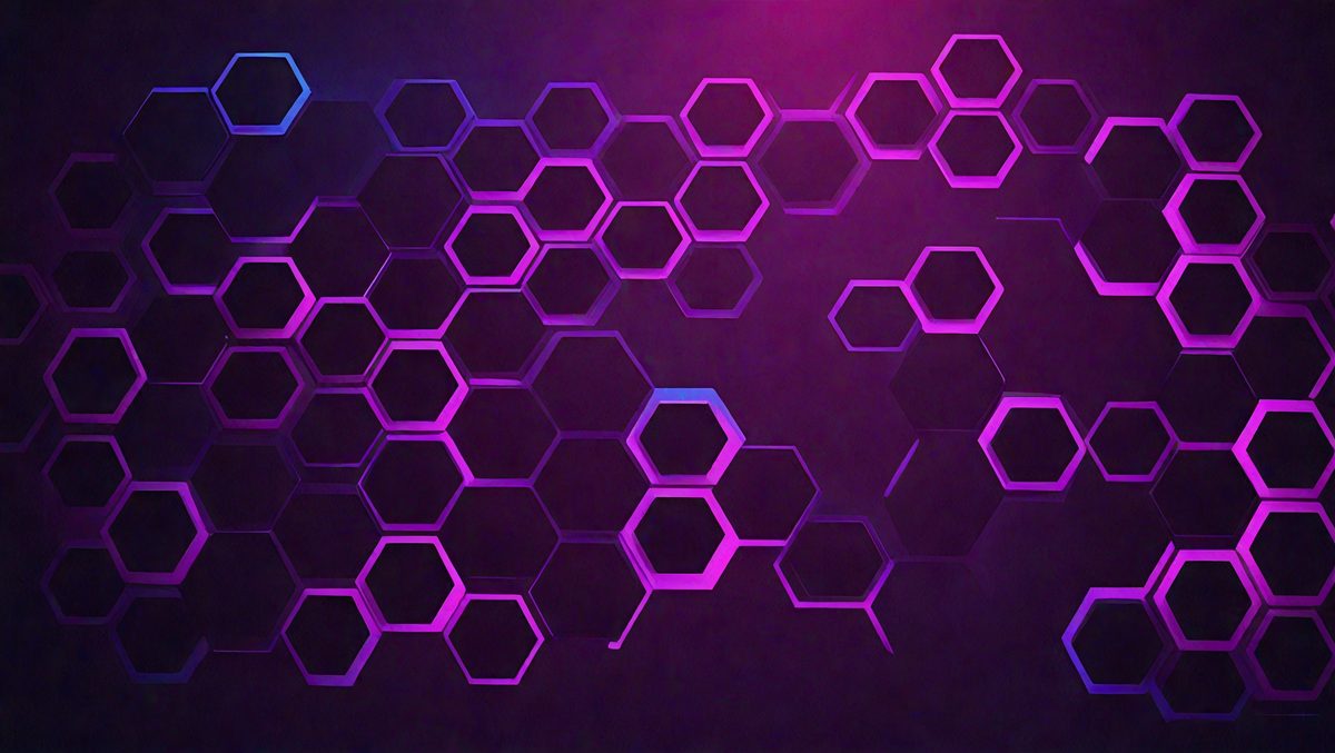 The primary subject of the image is a purple and blue geometric pattern. The setting is a dark background, which contrasts with the vibrant colors of the pattern. The visual style appears to be a digital art or illustration, as the pattern is intricate and detailed. The dominant colors in the image are purple and blue, creating a calm and soothing atmosphere.