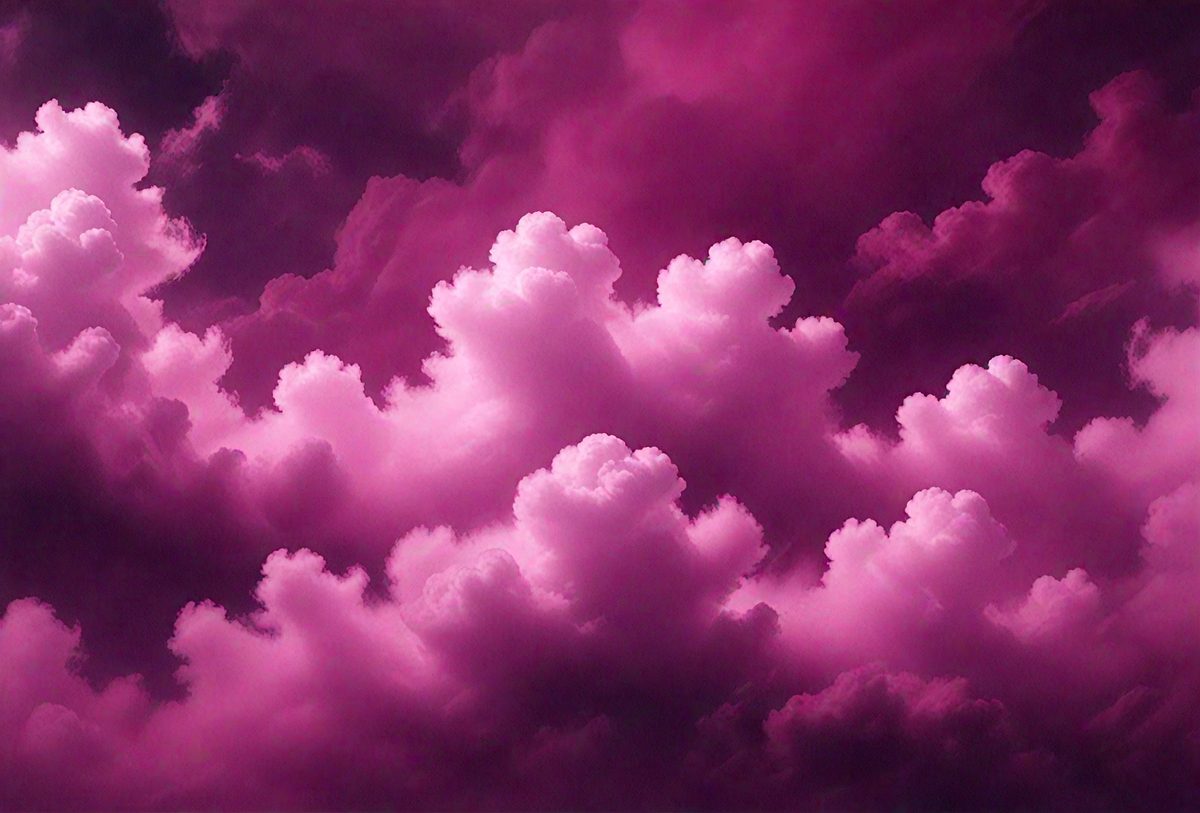 The primary subject of the image is a cloudy sky with pink clouds. The setting is a purple sky, which creates a unique and visually striking backdrop. The visual style of the image is a combination of photo and digital art, as it captures the beauty of the pink clouds against the purple sky. The colors and mood of the image are predominantly pink and purple, giving it a warm and serene atmosphere.