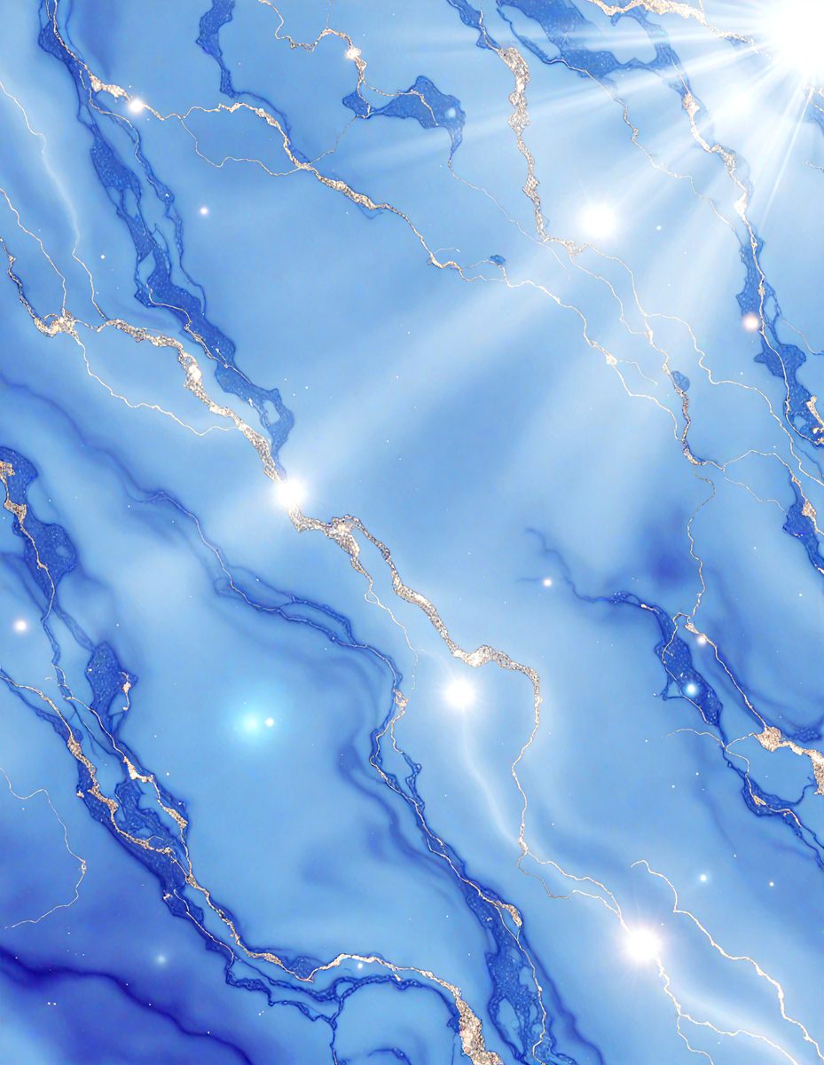 The primary subject of the image is a blue and gold marbled wall. The setting is a room with a blue and gold marbled wall, which serves as the background. The visual style is a photo, capturing the intricate patterns and colors of the marbled wall. The dominant colors are blue and gold, creating a warm and inviting atmosphere.