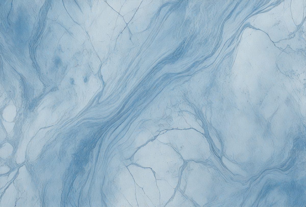 The primary subject of the image is a blue marble tile with a pattern of swirls and crevices. The setting is a bathroom, as indicated by the presence of the blue marble tile. The visual style is a close-up of the tile, showcasing its intricate design. The dominant colors are blue and white, creating a calm and soothing atmosphere.