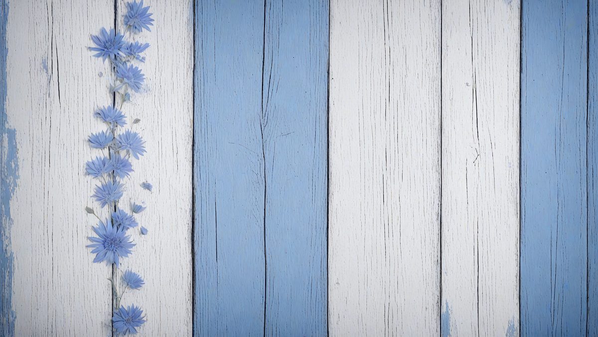 The primary subject of the image is a wooden wall with a blue stripe. The setting is a room with a blue and white striped wall. The visual style is a photo of the wooden wall with a blue stripe. The dominant colors are blue and white, creating a calm and soothing atmosphere.