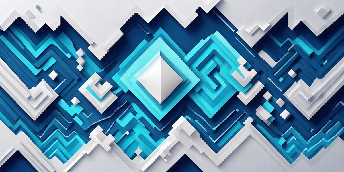 The primary subject of the image is a blue and white geometric pattern. The setting is a white background, and the visual style is digital art. The dominant colors are blue and white, creating a clean and modern atmosphere.