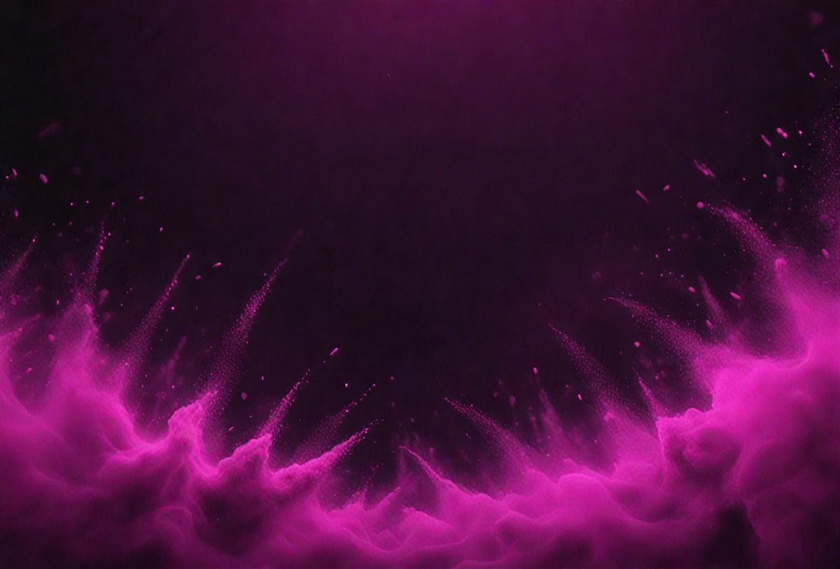 The primary subject of the image is a purple background with a pinkish hue. The setting appears to be a dark, possibly nighttime, environment. The visual style of the image is a combination of a photo and digital art, creating a unique and artistic appearance. The dominant colors in the image are purple and pink, giving it a moody and atmospheric feel.
