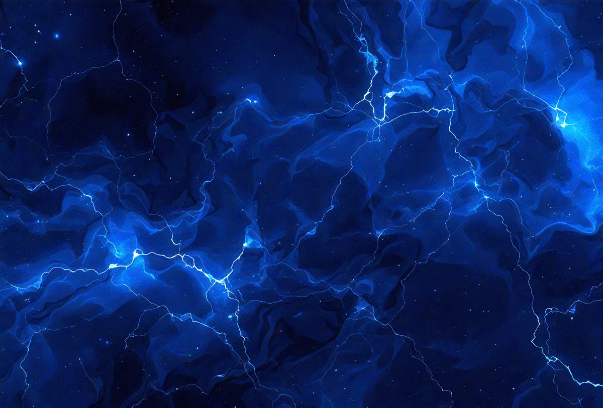 The primary subject of the image is a blue background with a pattern of lightning bolts. The setting appears to be a night sky, with the lightning bolts creating a dynamic and visually striking scene. The visual style of the image is a combination of digital art and illustration, with the lightning bolts and blue background creating a unique and eye-catching pattern. The colors and mood of the image are predominantly blue, with the lightning bolts adding a sense of energy and movement to the overall atmosphere.