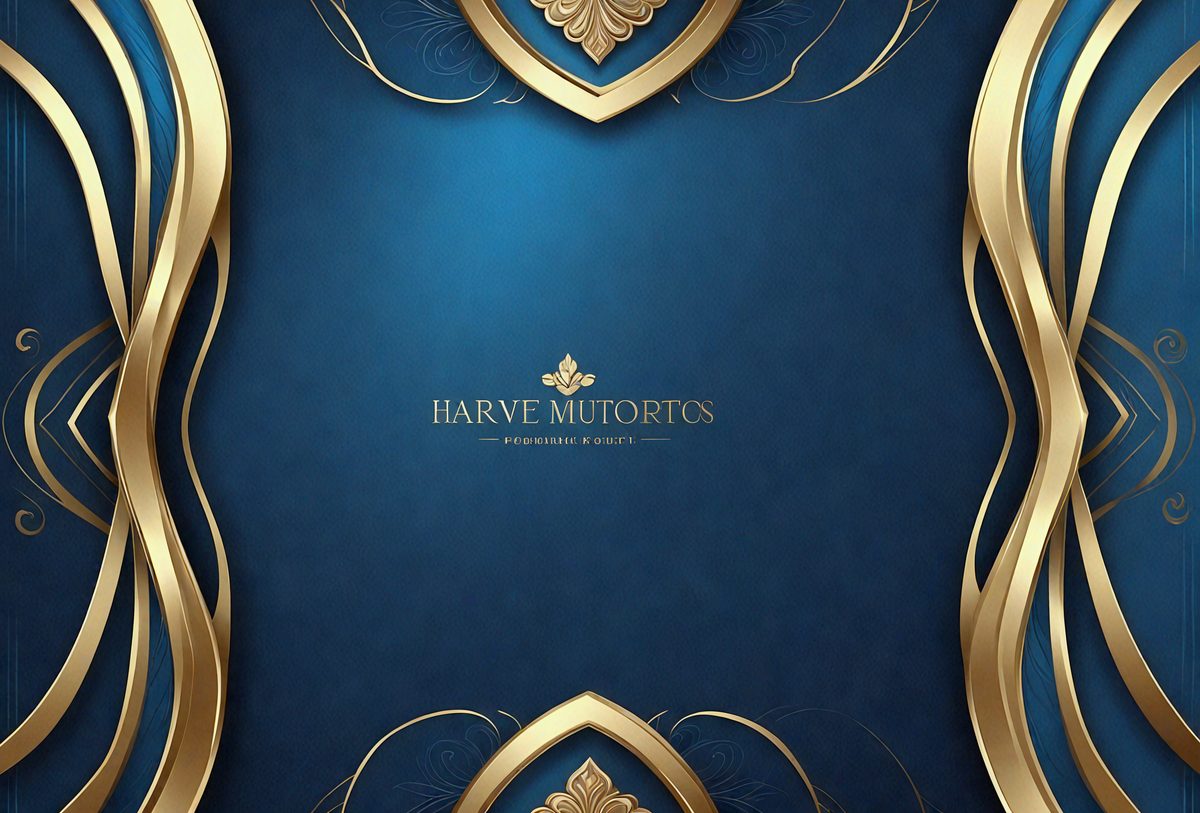 Primary subject: Harve Mutortos logo
Setting/background: Blue background with gold accents
Visual style: Digital art
Colors and mood: Blue and gold, elegant and sophisticated