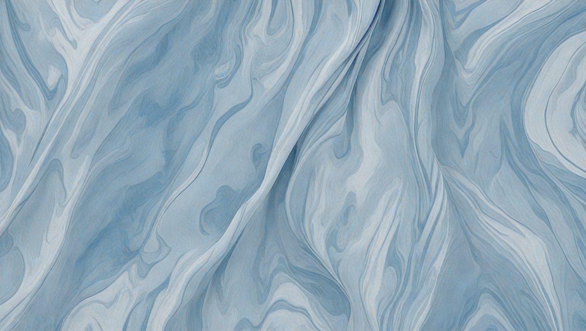 The primary subject of the image is a blue fabric with a white and blue pattern. The setting is a blue background, and the visual style is a digital art or illustration. The colors and mood of the image are predominantly blue, creating a calm and serene atmosphere.