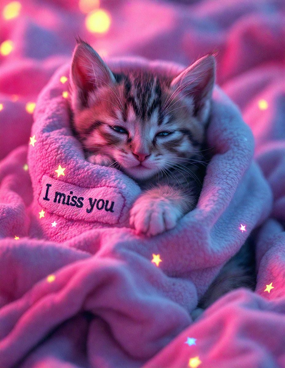 The primary subject of the image is a small kitten wrapped in a blanket. The kitten is laying on a pink surface, which could be a blanket or a bed. The visual style of the image is a photo, capturing the adorable moment of the kitten being wrapped in a blanket. The colors and mood of the image are warm and cozy, with the pink surface and the soft, fuzzy appearance of the kitten creating a sense of comfort and relaxation.