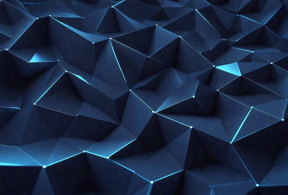 The primary subject of the image is a blue geometric pattern, which appears to be a digital art or illustration. The setting is a blue background, and the visual style is a combination of digital art and illustration. The dominant colors in the image are blue and white, creating a calm and serene atmosphere.