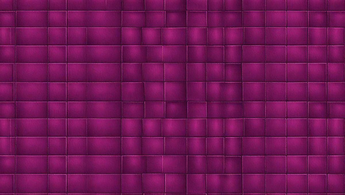 The primary subject of the image is a purple wall with a pattern of purple squares. The setting is a room with a purple wall, and the visual style is a close-up of the wall. The colors and mood of the image are predominantly purple, creating a calm and soothing atmosphere.