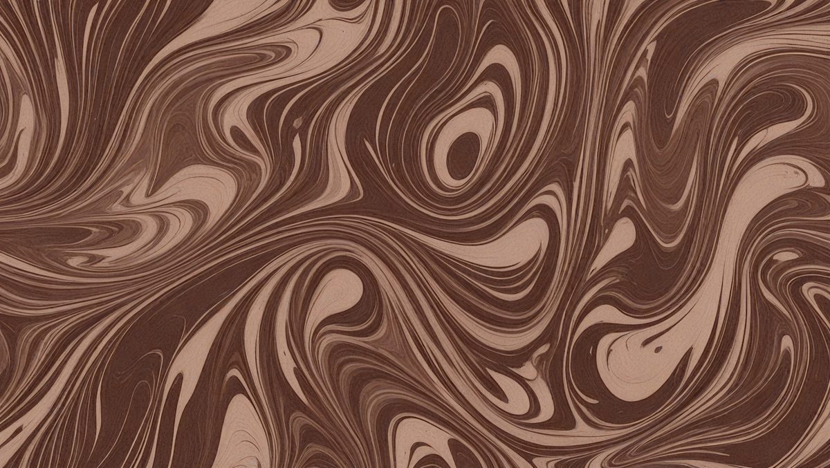 The primary subject of the image is a close-up of a wooden surface with a swirling pattern. The setting is a wooden table, and the visual style appears to be a combination of a photo and a digital art or illustration. The dominant colors are brown and black, creating a rich and textured atmosphere.