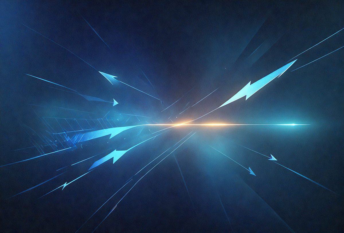 The primary subject of the image is a blue light, which appears to be a lightning bolt or a blue laser beam. The setting is a dark background, which contrasts with the bright blue light. The visual style of the image is digital art, as it features a blue light that is digitally rendered. The colors and mood of the image are predominantly blue, creating a sense of energy and movement.