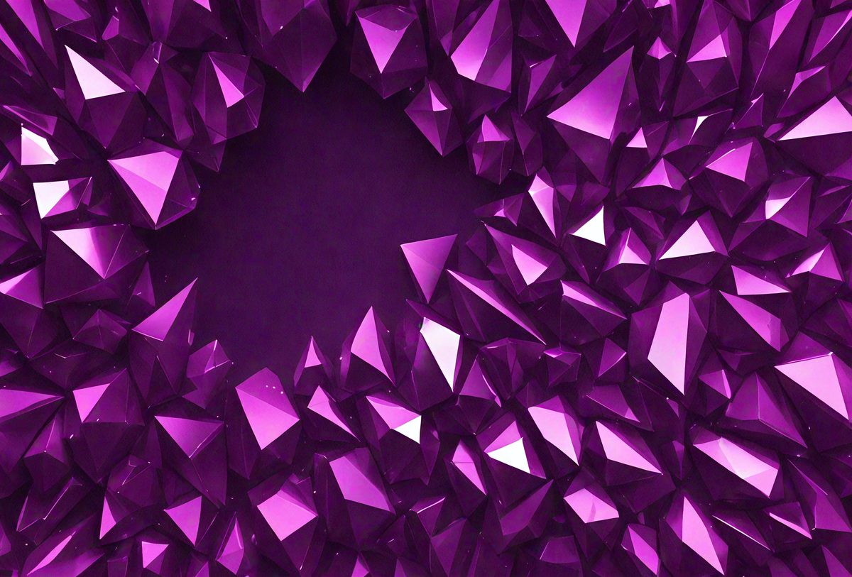 The primary subject of the image is a purple geometric pattern, which is the main focus of the image. The setting is a purple background, and the visual style is a digital art or illustration. The dominant colors in the image are purple and pink, creating a vibrant and lively atmosphere.