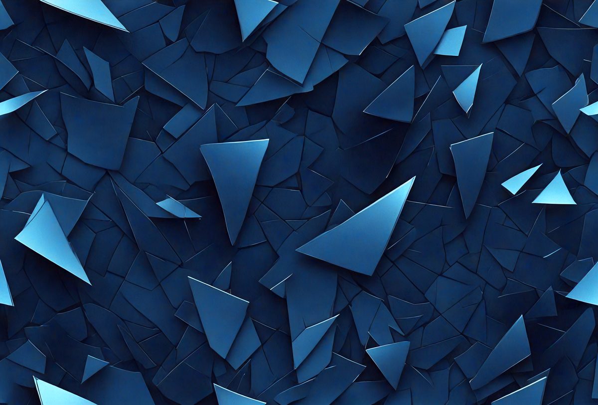 The primary subject of the image is a blue background with a pattern of triangular shapes. The setting is a blue wall, and the visual style is a digital art or illustration. The dominant colors are blue and white, creating a calm and soothing atmosphere.