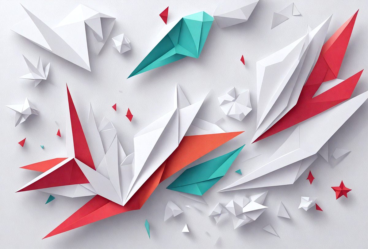 The primary subject of the image is a large, colorful paper sculpture. The sculpture is made up of various shapes and colors, creating a visually striking and unique piece of art. The setting is a white wall, which serves as a clean and uncluttered backdrop for the sculpture. The visual style of the image is a combination of digital art and illustration, as the paper sculpture is skillfully crafted and presented in a digital format. The colors and mood of the image are vibrant and l