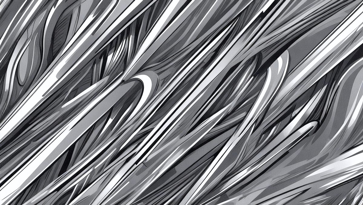 The primary subject of the image is a close-up of a metal surface, possibly a piece of silverware or a metal sheet. The setting is a black and white background, which adds a sense of contrast and artistic quality to the image. The visual style is a combination of a photo and digital art, creating a unique and intriguing appearance. The colors and mood of the image are predominantly black and white, giving it a classic and timeless feel.