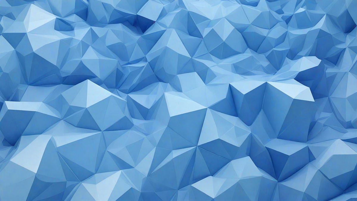 The primary subject of the image is a blue, geometric pattern. The setting is a blue background, and the visual style appears to be a digital art or illustration. The dominant colors are blue and white, creating a calm and serene atmosphere.