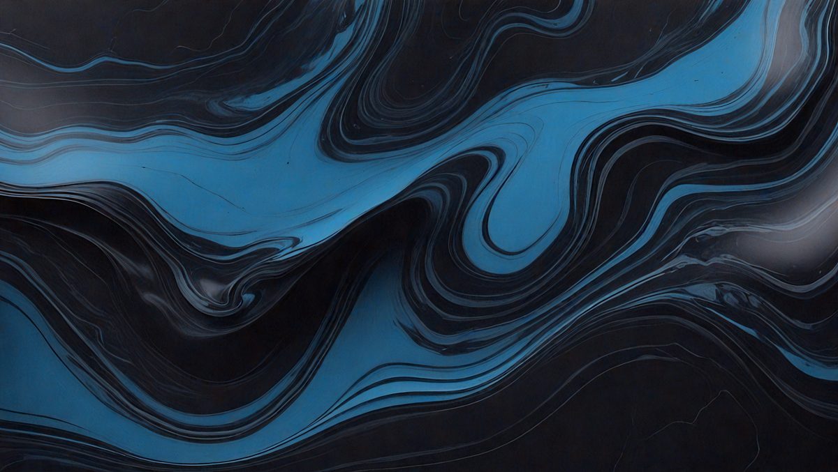 The primary subject of the image is a blue and black swirling pattern, which appears to be a digital art or illustration. The setting is a black background, and the visual style is a combination of digital art and illustration. The dominant colors in the image are blue and black, creating a striking and visually appealing pattern.