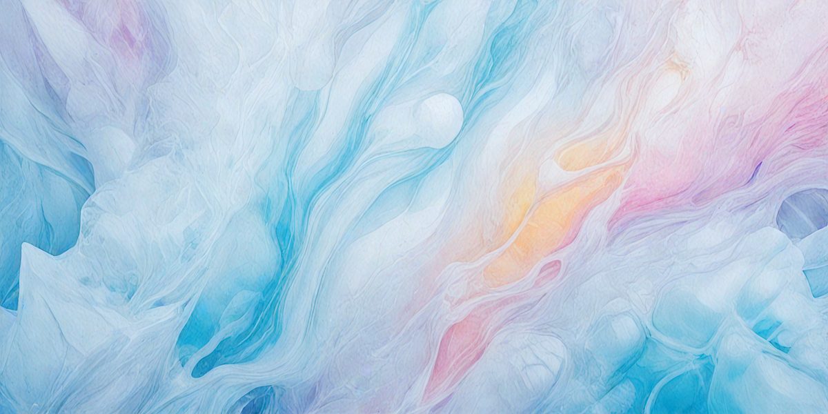 The primary subject of the image is a blue and white painting featuring a swirling pattern. The setting is a white background, and the visual style appears to be a digital art or illustration. The dominant colors in the painting are blue and white, creating a calm and serene atmosphere.