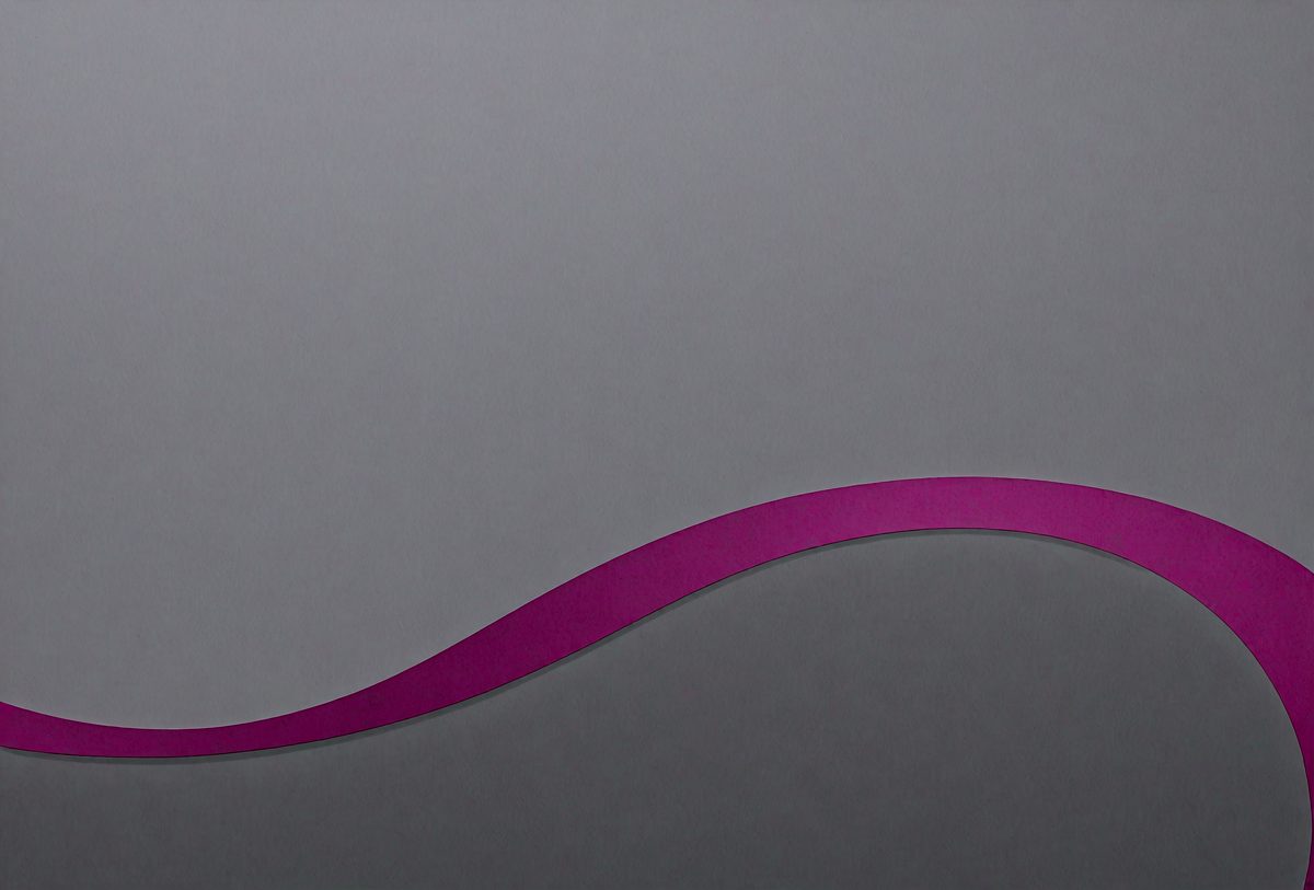 The primary subject of the image is a purple wave-like design or pattern. The setting is a gray background, which provides a contrasting backdrop for the purple wave. The visual style appears to be a combination of digital art and illustration, as the purple wave is depicted in a somewhat abstract manner. The colors and mood of the image are predominantly purple, creating a sense of calmness and tranquility.